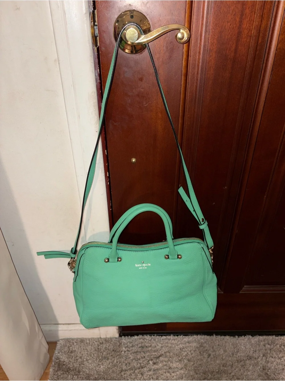 kate spade New York Pebbled Leather Satchel in Mint Green